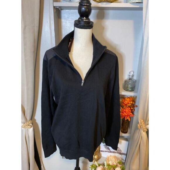 NWT Michael Kors New $128 Black Part Zip MK Logo 100% Cotton Long Sleeve Sweater - Picture 7 of 12